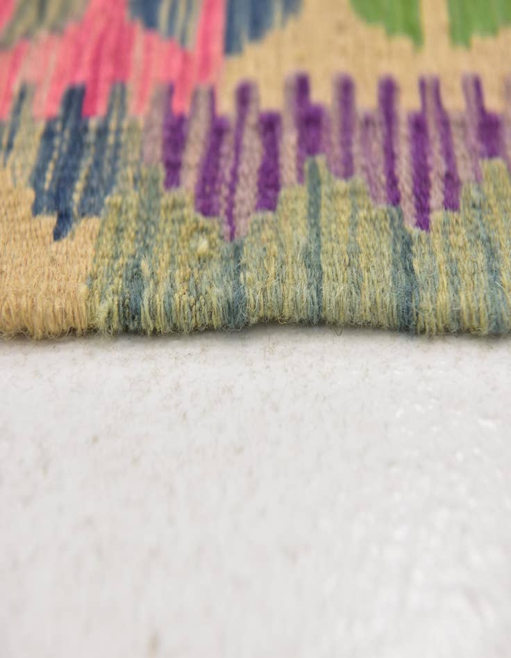 Detail image of  3' 6 x 6' 8  Hand Woven Kilim Maymana Wool Runner Rug