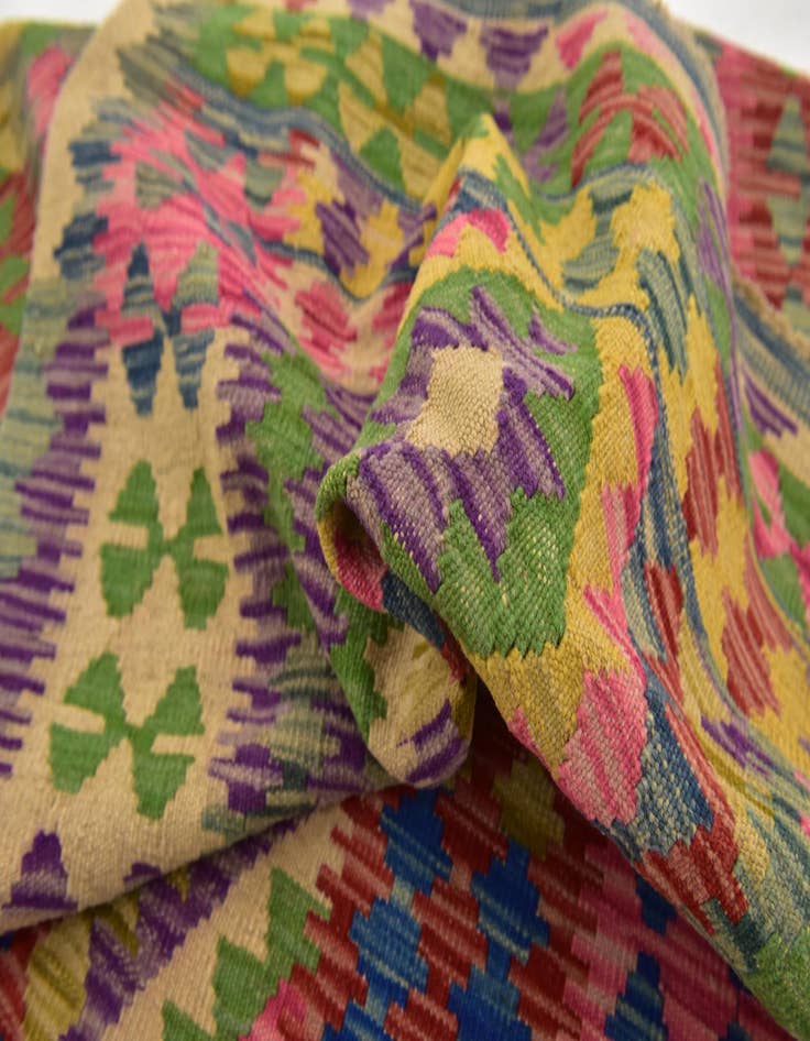 Detail image of  3' 6 x 6' 8  Hand Woven Kilim Maymana Wool Runner Rug