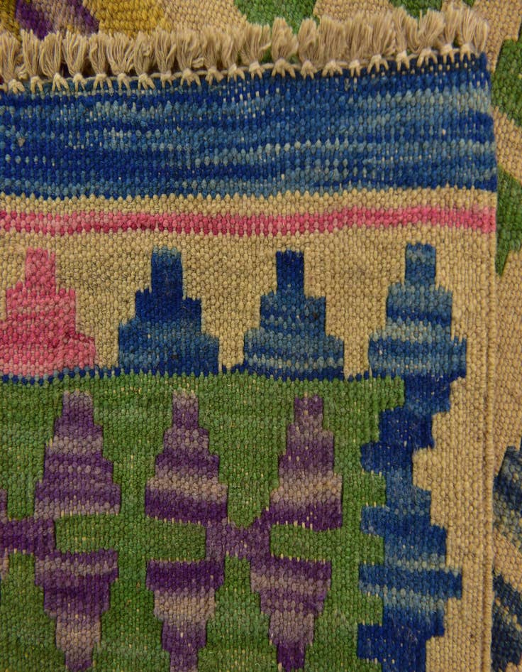 Detail image of  3' 6 x 6' 8  Hand Woven Kilim Maymana Wool Runner Rug