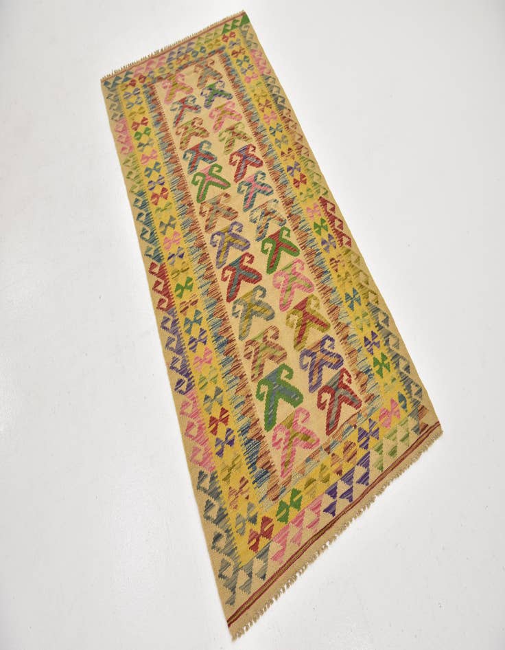 Detail image of  3' 4 x 6' 7  Hand Woven Kilim Maymana Wool Runner Rug