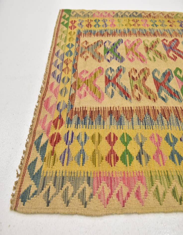 Detail image of  3' 4 x 6' 7  Hand Woven Kilim Maymana Wool Runner Rug