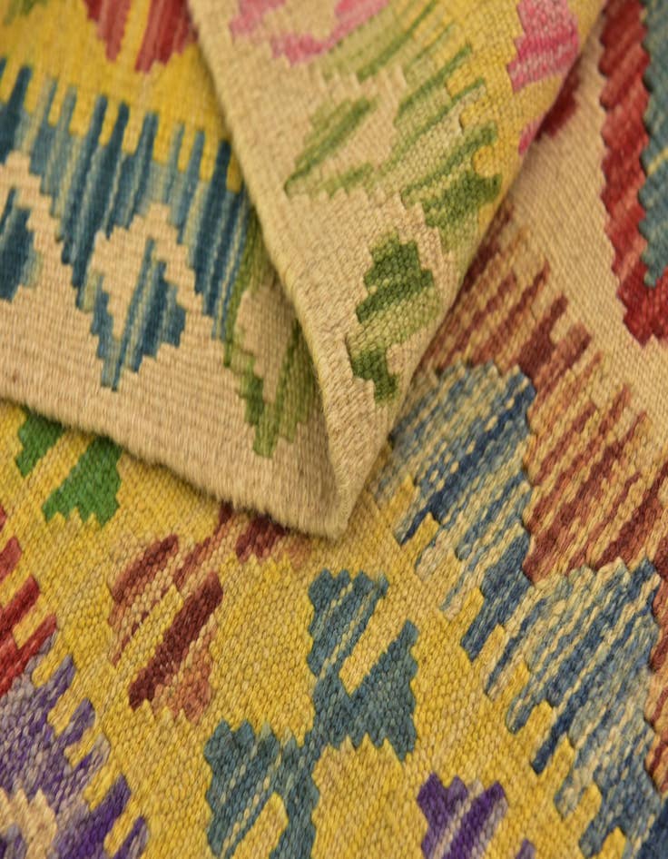Detail image of  3' 4 x 6' 7  Hand Woven Kilim Maymana Wool Runner Rug
