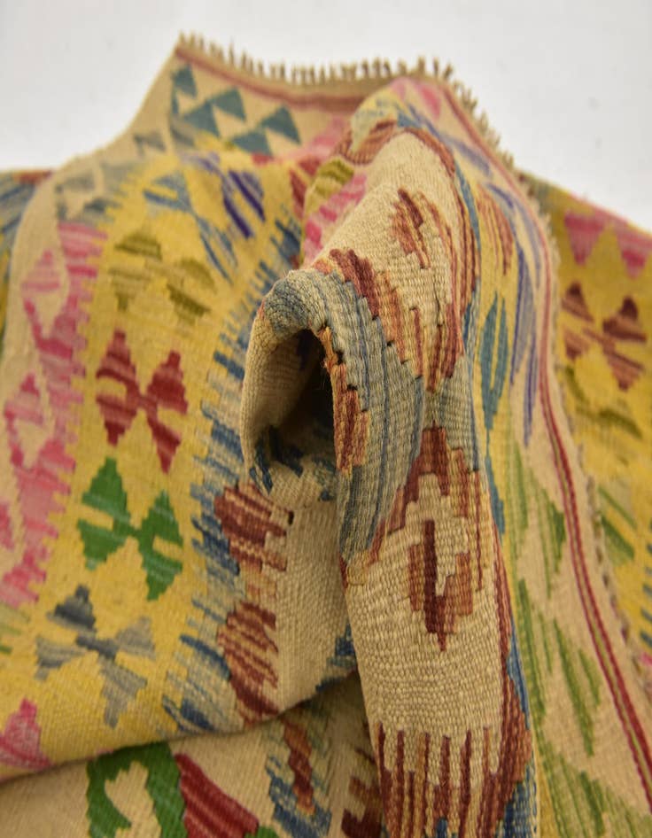 Detail image of  3' 4 x 6' 7  Hand Woven Kilim Maymana Wool Runner Rug