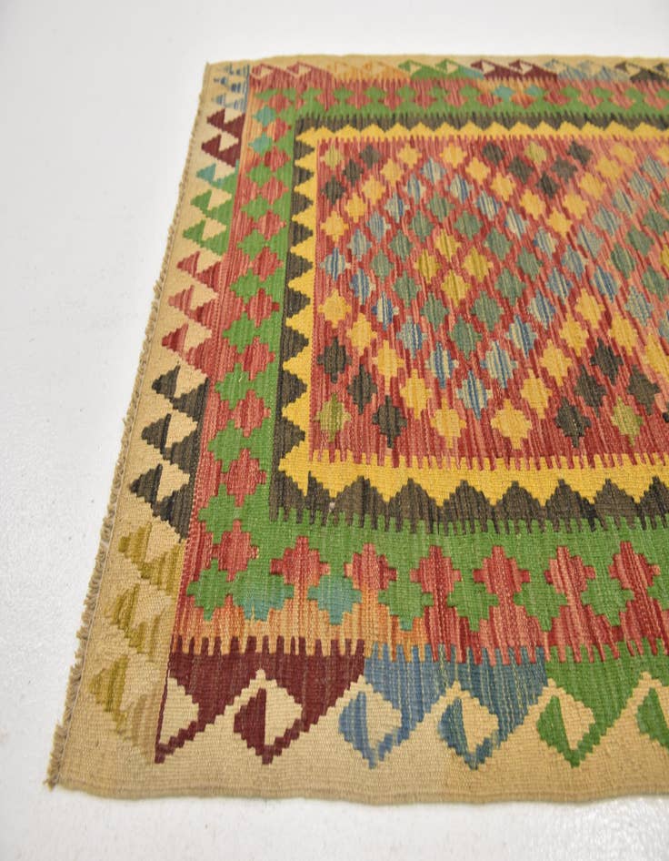 Detail image of  3' 3 x 6' 6  Hand Woven Kilim Maymana Wool Runner Rug