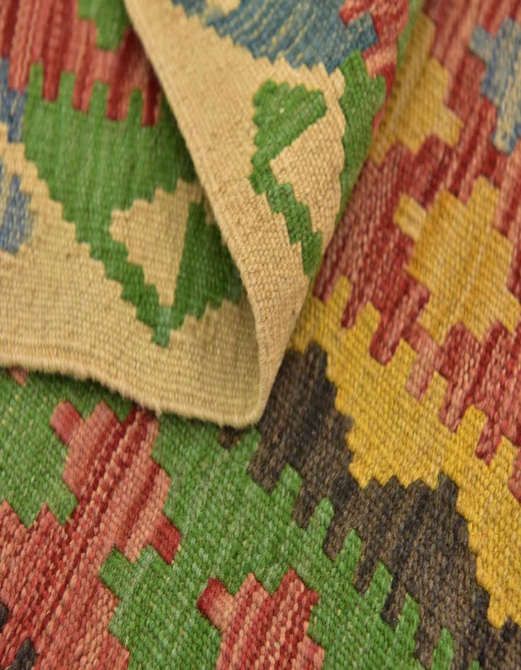 Detail image of  3' 3 x 6' 6  Hand Woven Kilim Maymana Wool Runner Rug