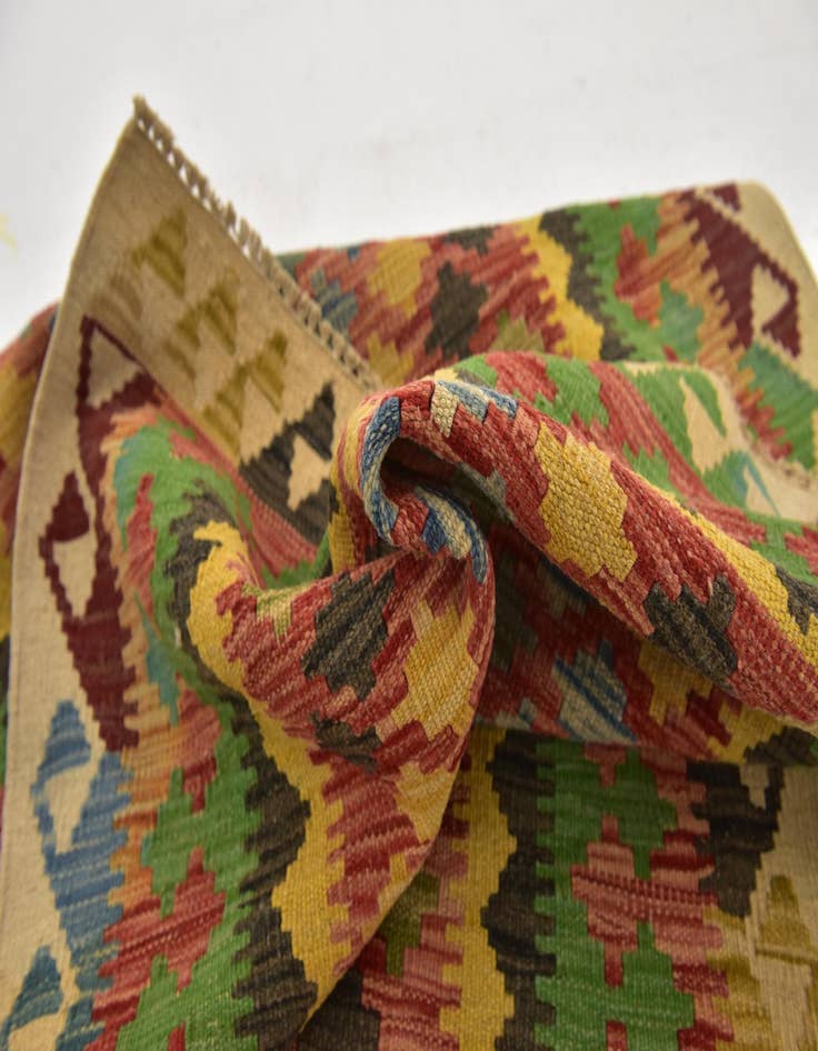 Detail image of  3' 3 x 6' 6  Hand Woven Kilim Maymana Wool Runner Rug