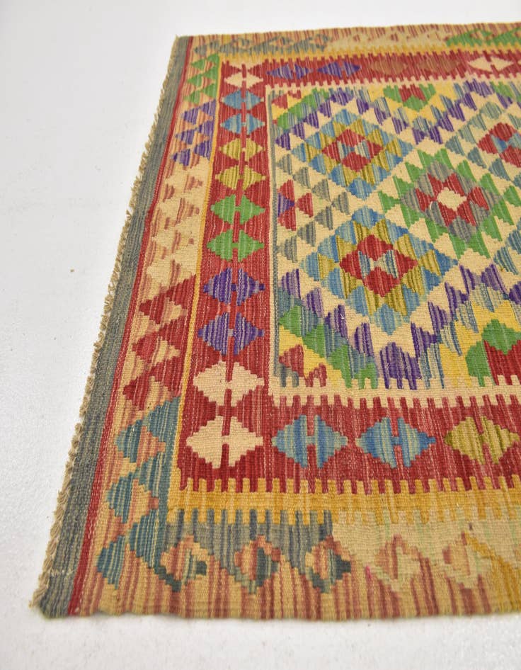 Detail image of  3' 4 x 6' 6  Hand Woven Kilim Maymana Wool Runner Rug
