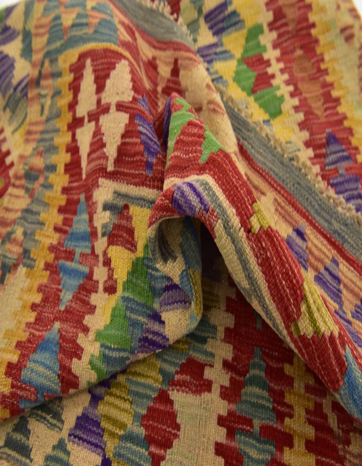 Detail image of  3' 4 x 6' 6  Hand Woven Kilim Maymana Wool Runner Rug