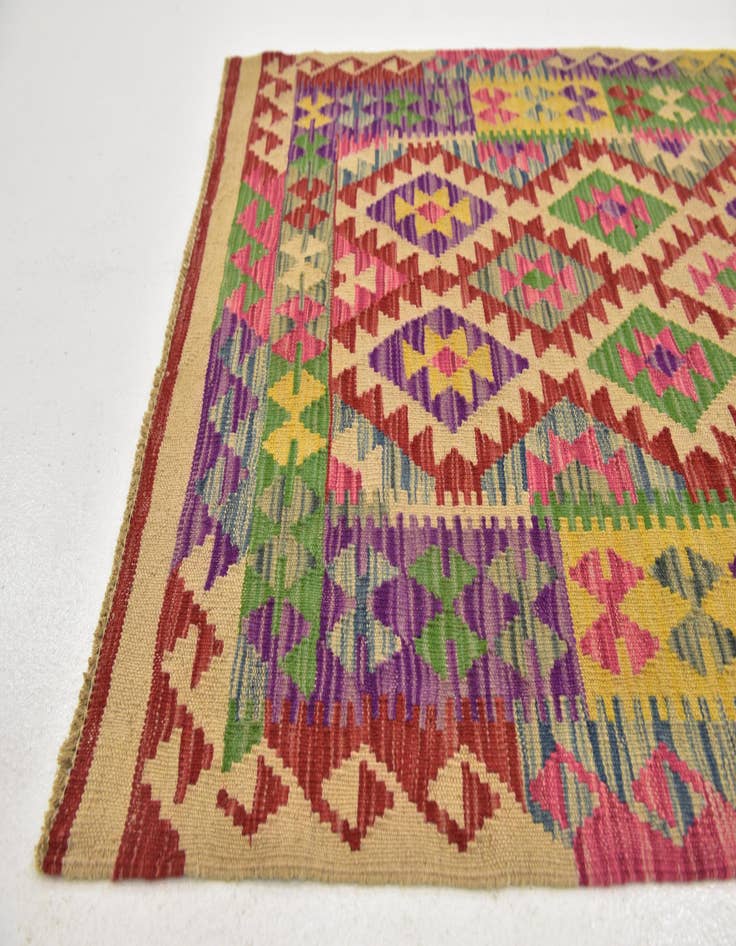 Detail image of  3' 4 x 6' 3  Hand Woven Kilim Maymana Wool Runner Rug