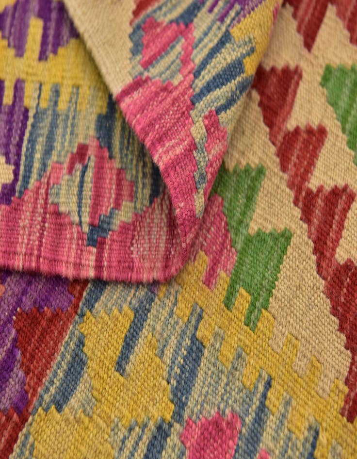 Detail image of  3' 4 x 6' 3  Hand Woven Kilim Maymana Wool Runner Rug