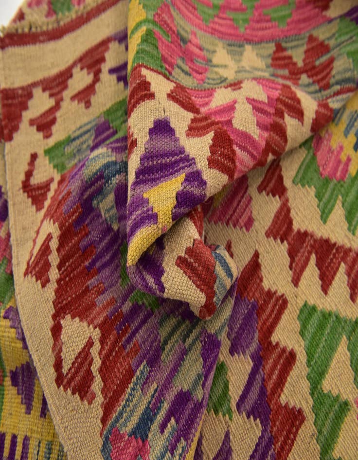 Detail image of  3' 4 x 6' 3  Hand Woven Kilim Maymana Wool Runner Rug