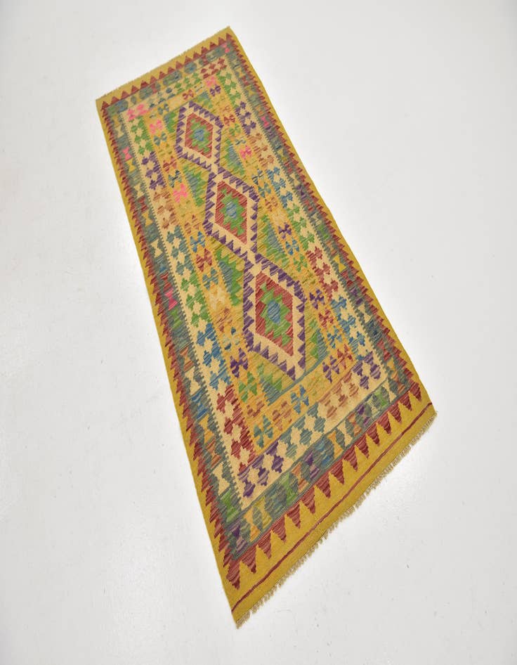 Detail image of  3' 2 x 6' 4  Hand Woven Kilim Maymana Wool Runner Rug