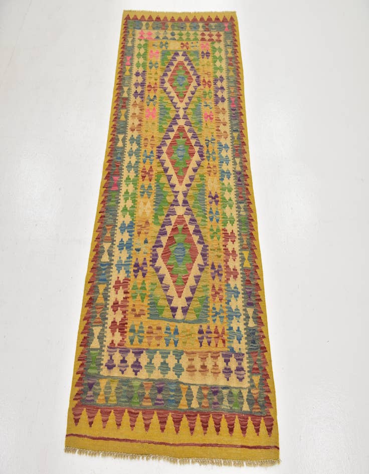 Detail image of  3' 2 x 6' 4  Hand Woven Kilim Maymana Wool Runner Rug