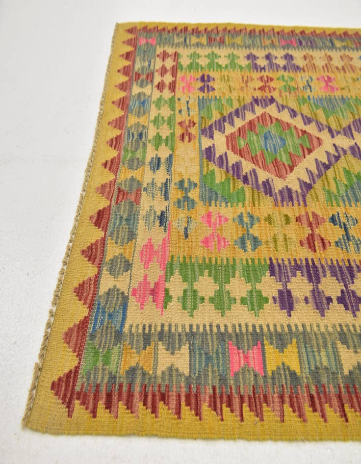 Detail image of  3' 2 x 6' 4  Hand Woven Kilim Maymana Wool Runner Rug