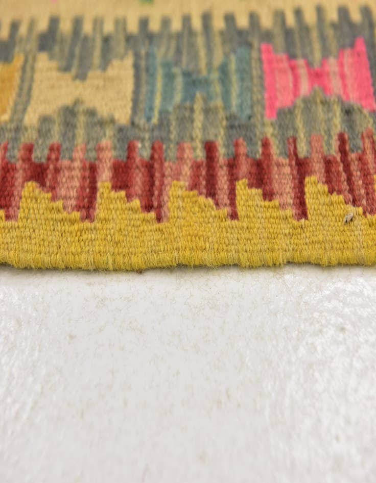 Detail image of  3' 2 x 6' 4  Hand Woven Kilim Maymana Wool Runner Rug