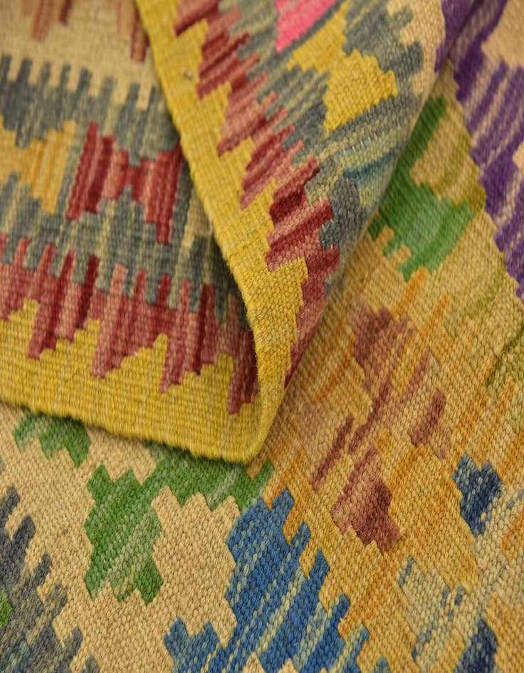 Detail image of  3' 2 x 6' 4  Hand Woven Kilim Maymana Wool Runner Rug