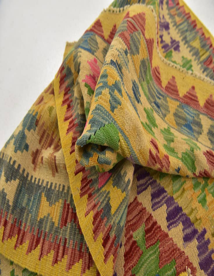 Detail image of  3' 2 x 6' 4  Hand Woven Kilim Maymana Wool Runner Rug