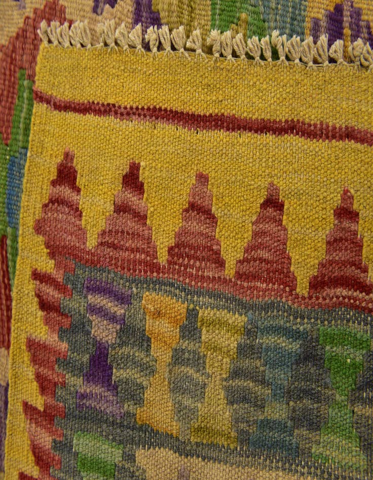Detail image of  3' 2 x 6' 4  Hand Woven Kilim Maymana Wool Runner Rug