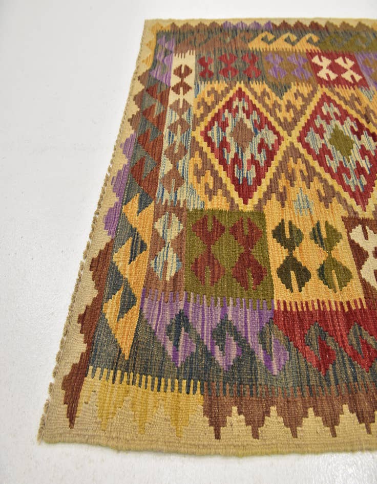 Detail image of  3' 4 x 6' 2  Hand Woven Kilim Maymana Wool Runner Rug