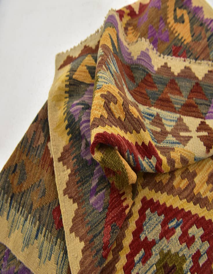 Detail image of  3' 4 x 6' 2  Hand Woven Kilim Maymana Wool Runner Rug