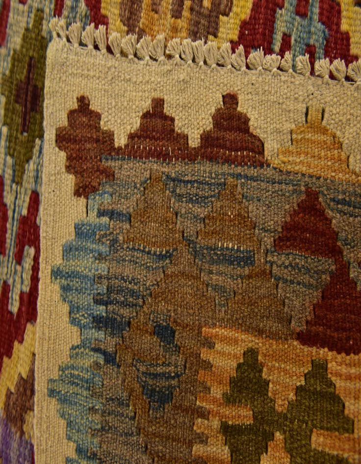 Detail image of  3' 4 x 6' 2  Hand Woven Kilim Maymana Wool Runner Rug