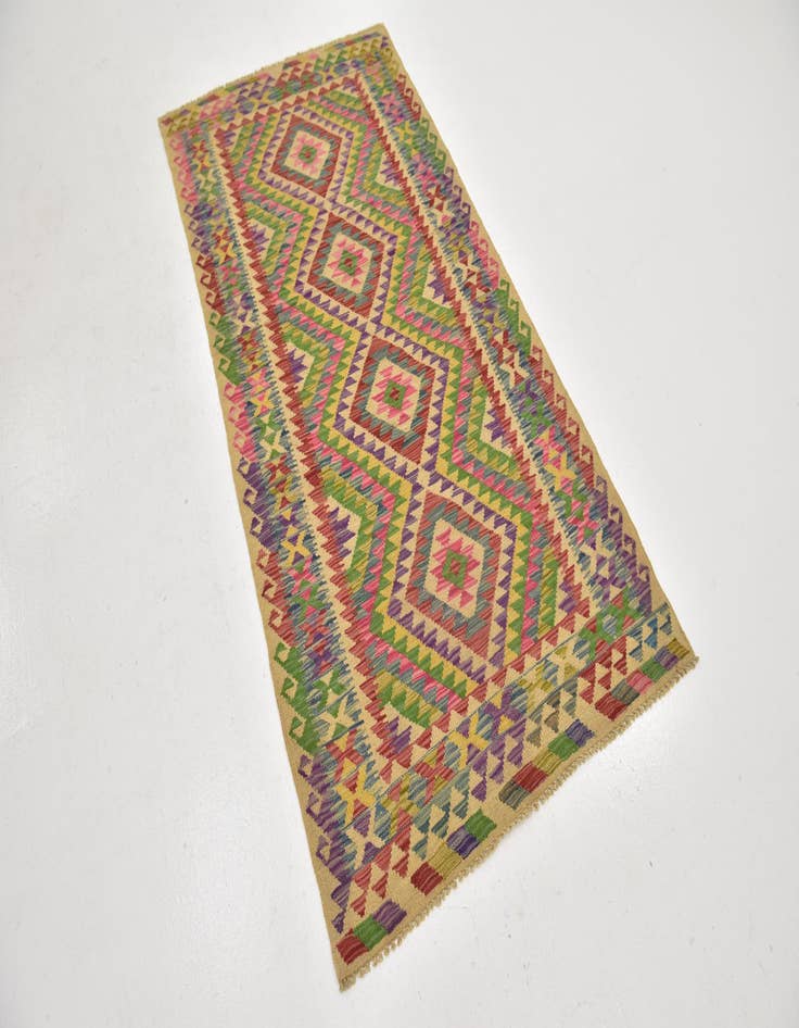 Detail image of  3' 2 x 6' 3  Hand Woven Kilim Maymana Wool Runner Rug