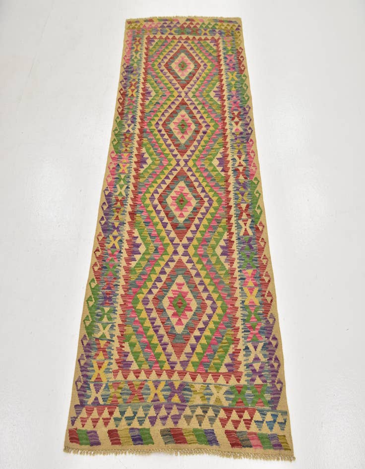 Detail image of  3' 2 x 6' 3  Hand Woven Kilim Maymana Wool Runner Rug