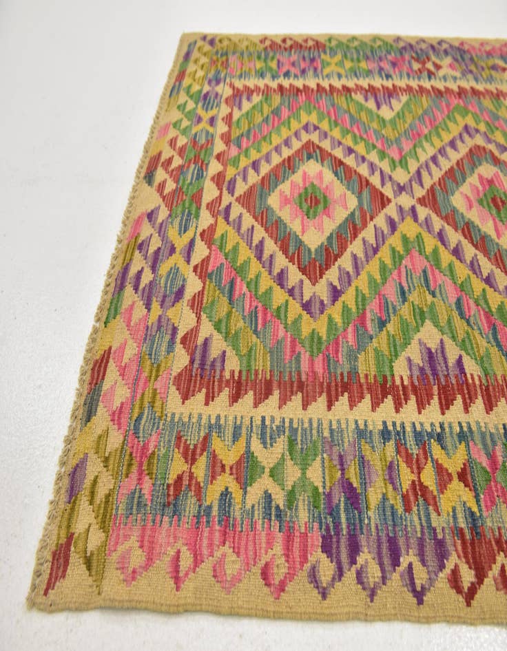 Detail image of  3' 2 x 6' 3  Hand Woven Kilim Maymana Wool Runner Rug