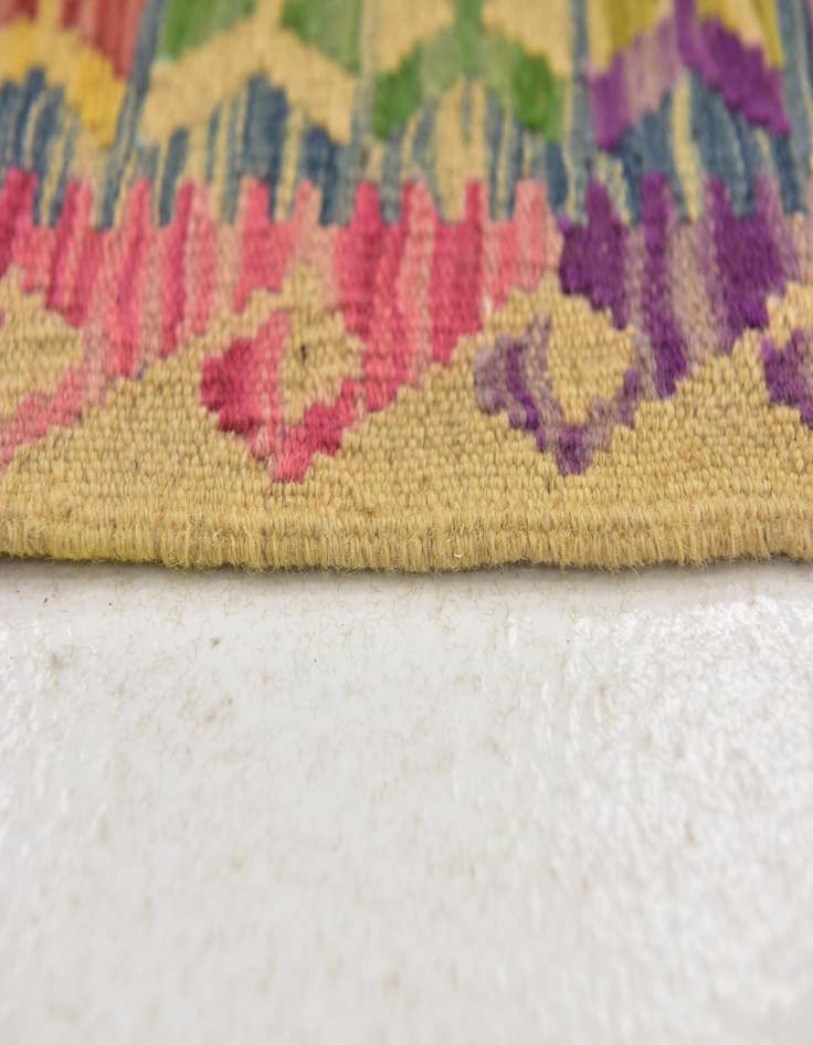 Detail image of  3' 2 x 6' 3  Hand Woven Kilim Maymana Wool Runner Rug
