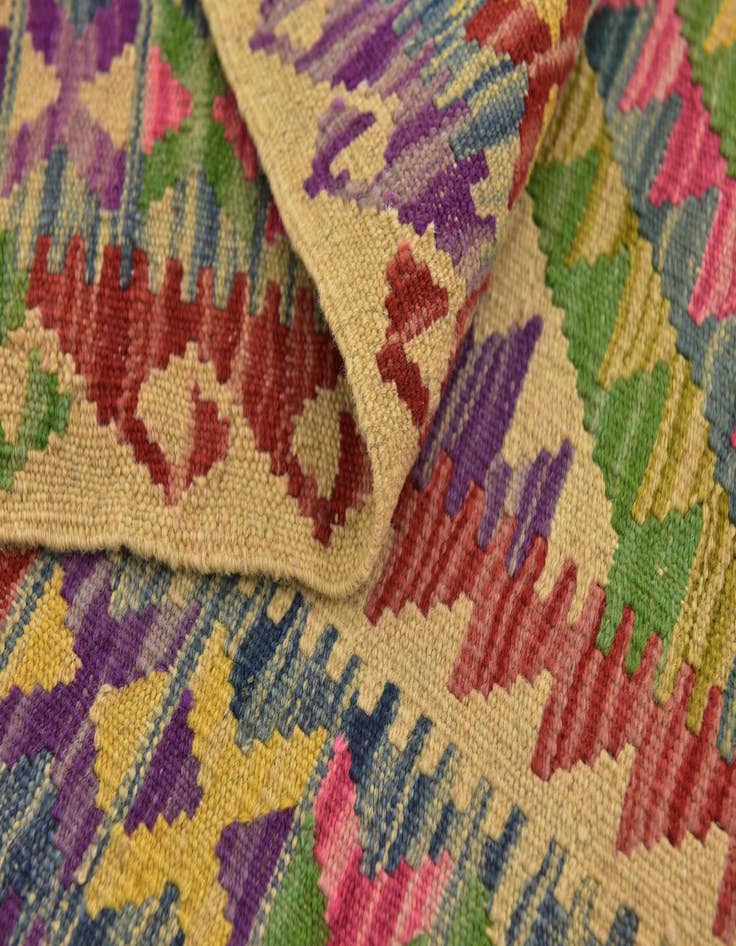Detail image of  3' 2 x 6' 3  Hand Woven Kilim Maymana Wool Runner Rug