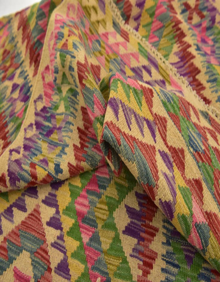 Detail image of  3' 2 x 6' 3  Hand Woven Kilim Maymana Wool Runner Rug