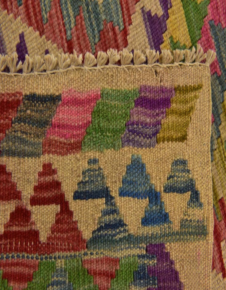 Detail image of  3' 2 x 6' 3  Hand Woven Kilim Maymana Wool Runner Rug