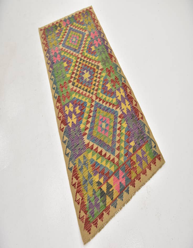 Detail image of  3' 3 x 6' 5  Hand Woven Kilim Maymana Wool Runner Rug