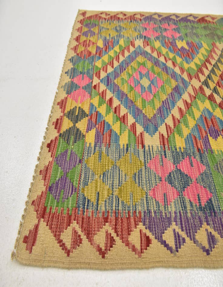 Detail image of  3' 3 x 6' 5  Hand Woven Kilim Maymana Wool Runner Rug