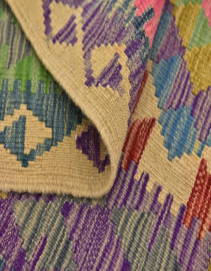 Detail image of  3' 3 x 6' 5  Hand Woven Kilim Maymana Wool Runner Rug