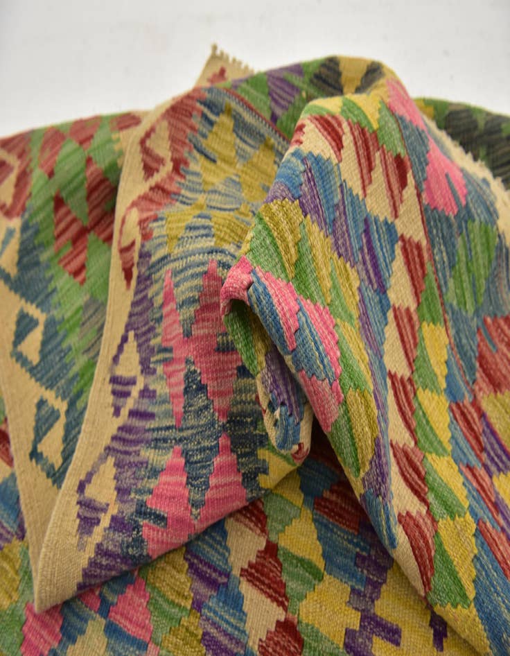 Detail image of  3' 3 x 6' 5  Hand Woven Kilim Maymana Wool Runner Rug