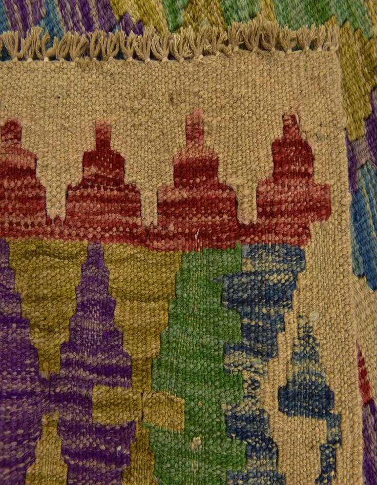 Detail image of  3' 3 x 6' 5  Hand Woven Kilim Maymana Wool Runner Rug