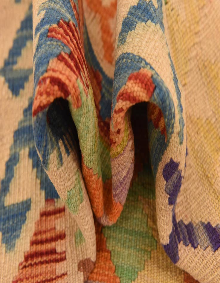 Detail image of  3' 5 x 6' 7  Hand Woven Kilim Maymana Wool Runner Rug