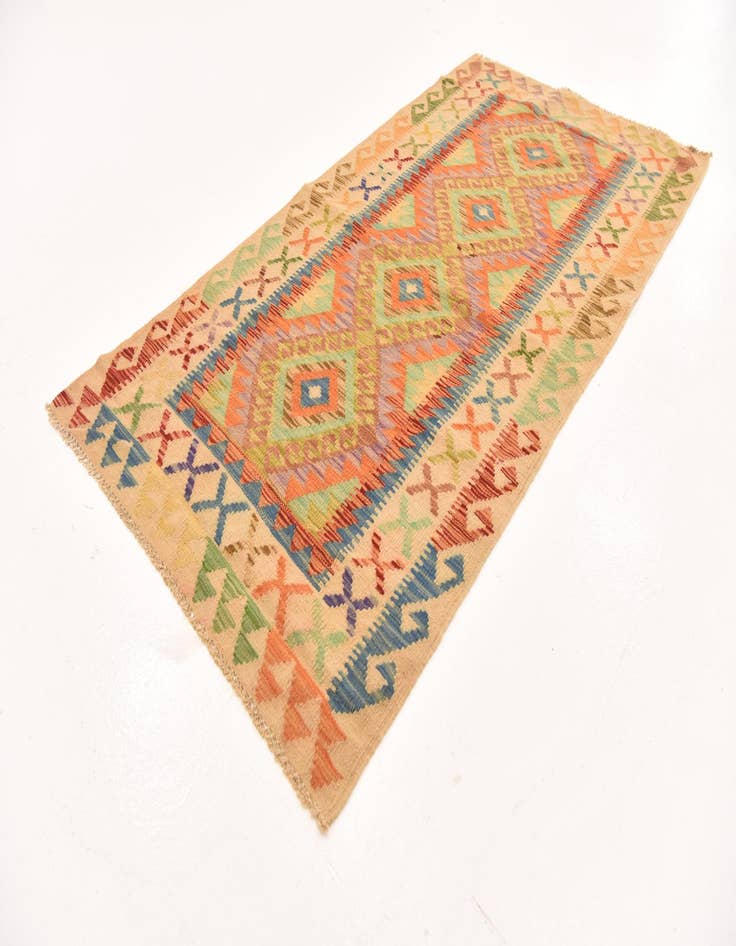 Detail image of  3' 5 x 6' 7  Hand Woven Kilim Maymana Wool Runner Rug