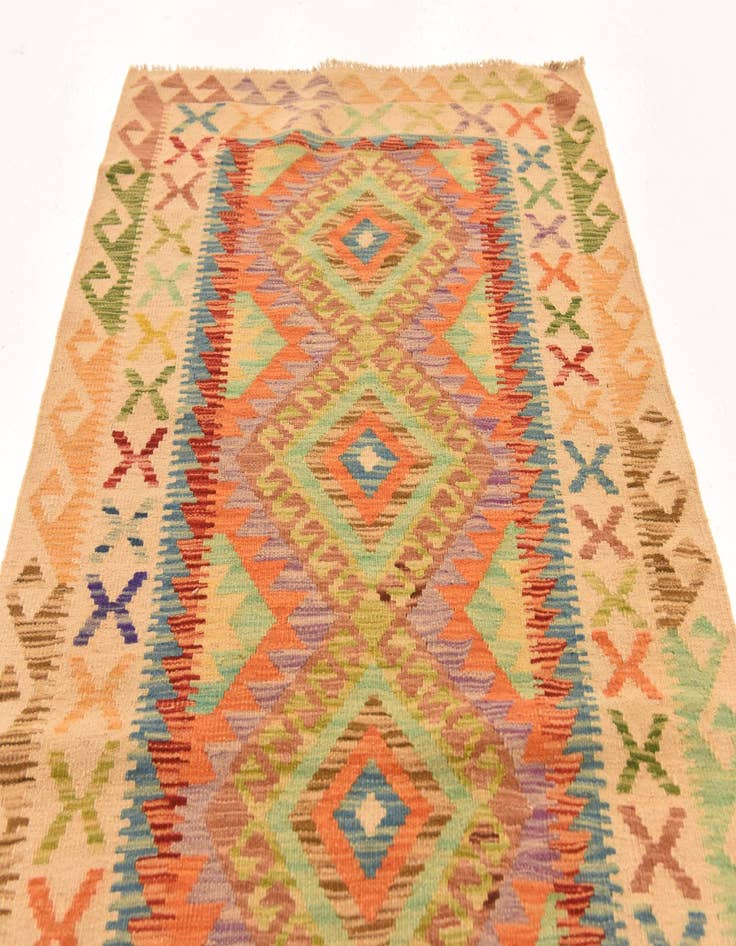 Detail image of  3' 5 x 6' 7  Hand Woven Kilim Maymana Wool Runner Rug
