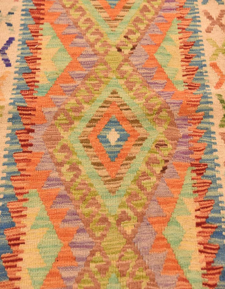 Detail image of  3' 5 x 6' 7  Hand Woven Kilim Maymana Wool Runner Rug