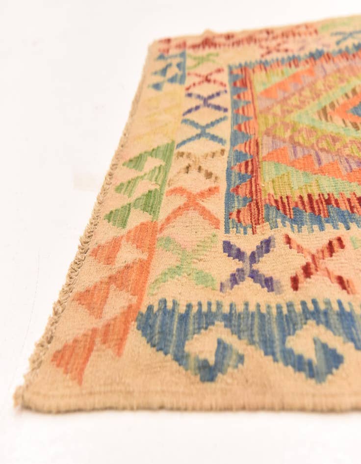 Detail image of  3' 5 x 6' 7  Hand Woven Kilim Maymana Wool Runner Rug