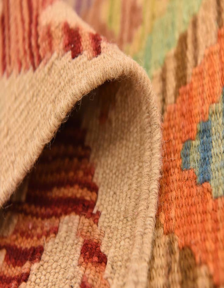 Detail image of  3' 5 x 6' 7  Hand Woven Kilim Maymana Wool Runner Rug