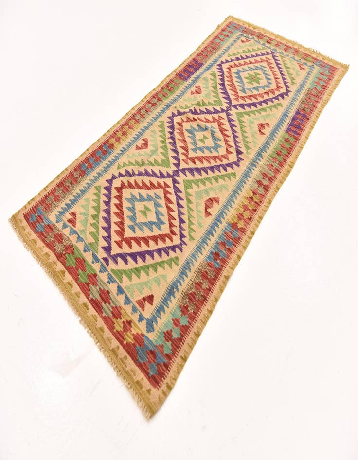 Detail image of  3' 5 x 6' 7  Hand Woven Kilim Maymana Wool Runner Rug