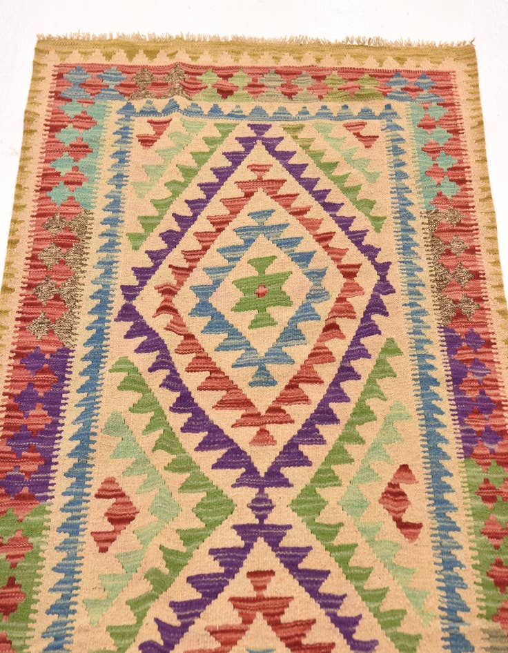 Detail image of  3' 5 x 6' 7  Hand Woven Kilim Maymana Wool Runner Rug