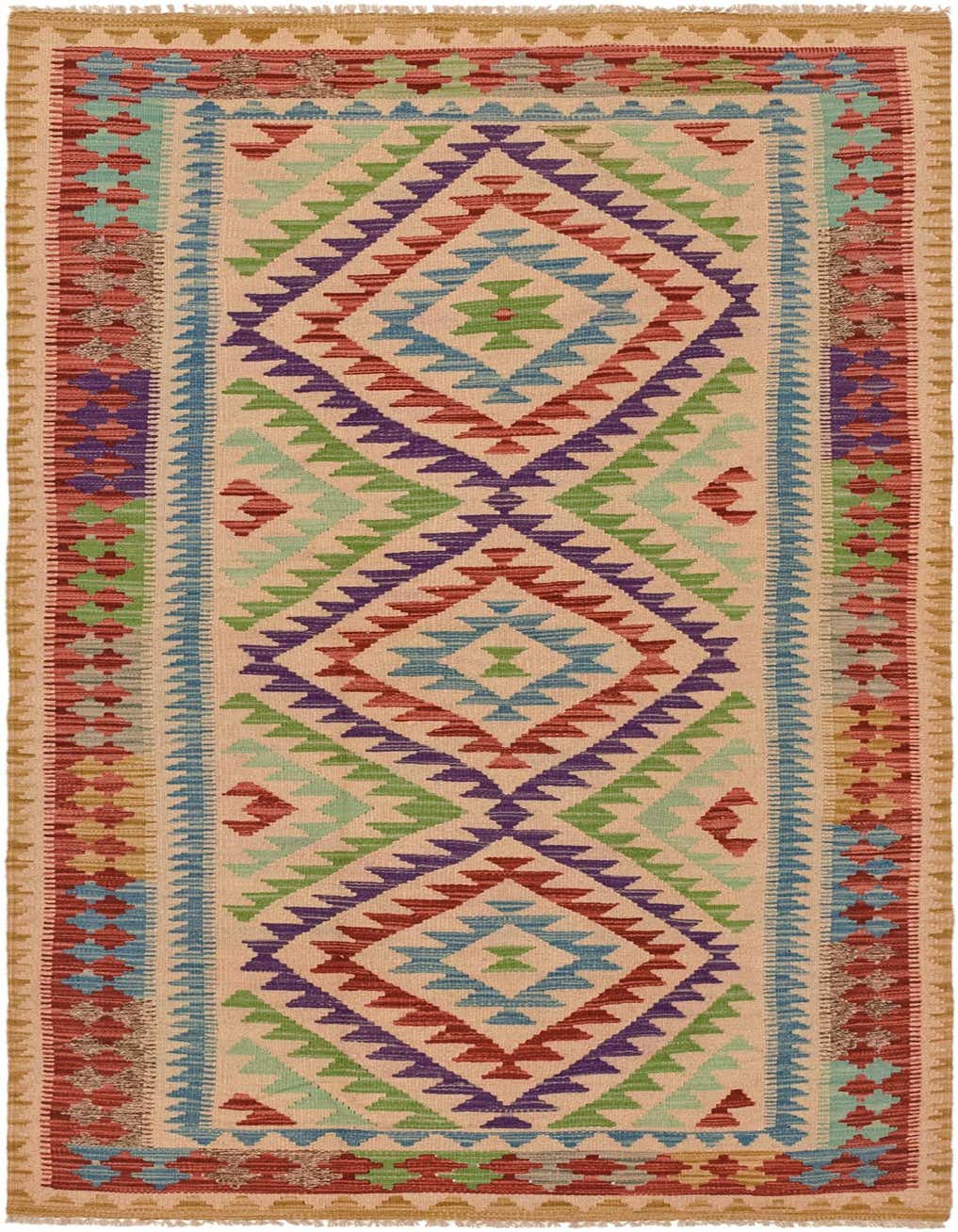 Primary image  3' 5 x 6' 7  Hand Woven Kilim Maymana Wool Runner Rug