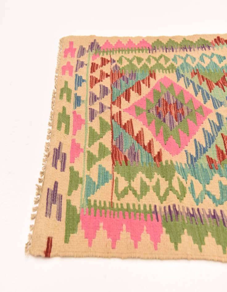 Detail image of  2' 3 x 6' 5  Hand Woven Kilim Maymana Wool Runner Rug