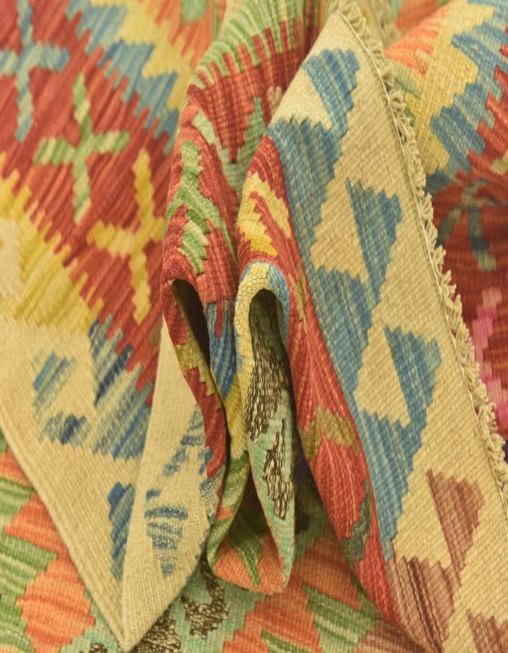 Detail image of  3' 5 x 6' 7  Hand Woven Kilim Maymana Wool Runner Rug