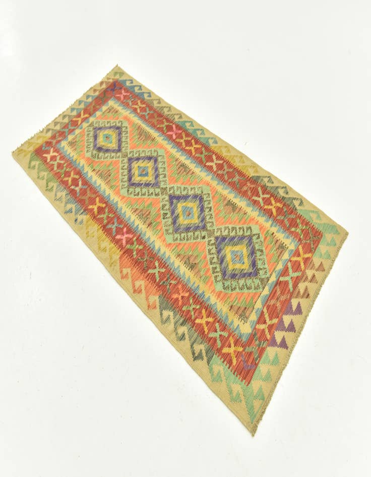 Detail image of  3' 5 x 6' 7  Hand Woven Kilim Maymana Wool Runner Rug