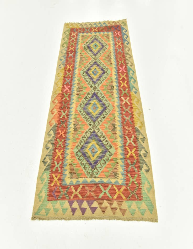 Detail image of  3' 5 x 6' 7  Hand Woven Kilim Maymana Wool Runner Rug